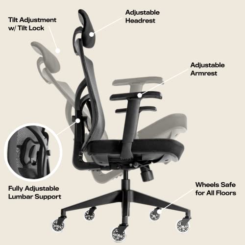 Ergonomic Mesh Office Chair with Roller Blade Wheels, Computer Desk