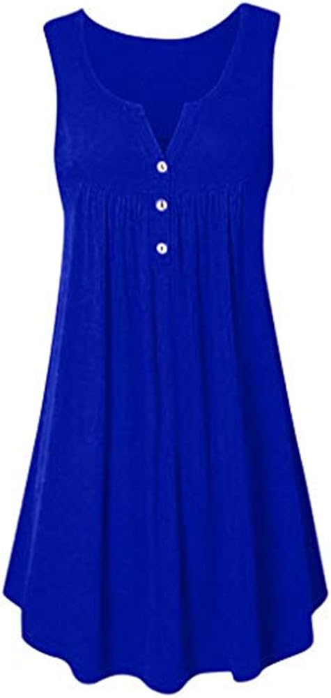 Aniywn Plus Size Women Dresses Casual Loose Summer Tunic Tank Dress Pleated Swing Midi Dress Beach Sundress