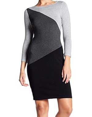 Calvin Klein Women's Colorblock Boat Neck Sweater Dress Gray XL