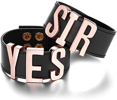 Eccosa "YES SIR" Cosplay Leather Bracelet (Black&amp;Rose Gold)