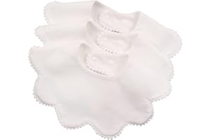 JANGANNSA 3 PCS White Flower Baby Bibs Infant Burp Clothes for Baby Girls Saliva Towel Cotton Infant Toddler Girls Bibs (3PCS-White)