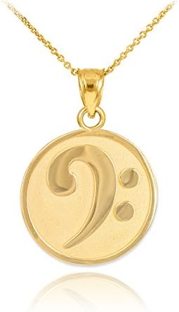 10k Yellow Gold Musical Notation Charm Bass Clef Pendant Necklace, 18"