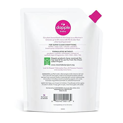 Dapple Baby Bottle Soap, Hypoallergenic Dish Soap for Baby Bottles, Powered by Plants, Lavender, 34 Fl Oz Refill (Pack of 2)