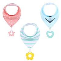 CADITEX Soft Super Absorbent Baby Bibs 3/6 Pack, Made with 100% Organic Cotton Baby Bandana Drool Bibs with Teething Toys(3 Pack)