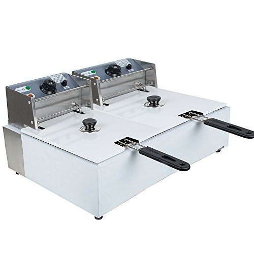 Click Here to See More Images Electric 11L Dual Tanks Deep Fryer Commercial Tabletop Fryer 5000W Suitable for Restaurants, Supermarkets, Fast food stands, Snack bars, Parties