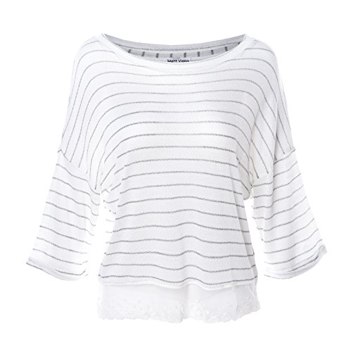 Matt-Viggo-Damen-Zweiteiliger-Leichter-Schlafanzug-Kurzarm-Gestreift-Rundausschnitt-Spitze-Hausanzug-Pyjama-Nachtwsche-Langarm-34-Lang-rmel-Top-und-Hose