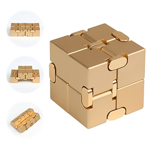 JZH Metal Aluminum Infinity Cube Fidget Toy, Decompression Toys Fidget Rubik's Cube. (Gold)