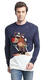 Daisysboutique Men's Holiday Reindeer Snowman Santa Snowflakes Sweater (Large, Skiing)
