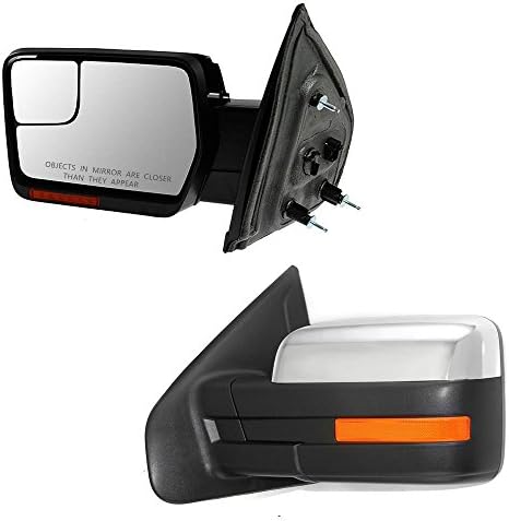 VioletLisa 2pcs Power Heated + Puddle Lights + LED Turn Signal Lights Top-Half Chrome Cap Manual Folding Towing Mirrors For 07-14 Ford F-150 Pickup Truck