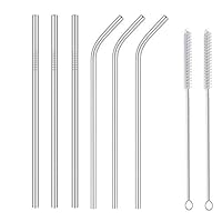 EHME Set of 6 Reusable Straws with Case, Extra Long 10" Metal Drinking Straws with Silicone Tips for Insulated Stainless Steel Tumblers, Ramblers Cup s 20oz and 30oz Yeti, 2 Cleaning Brushes Included