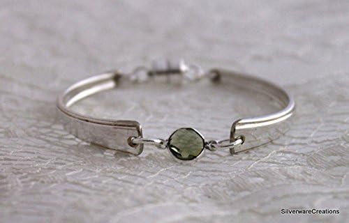 Spoon Bracelet Vintage Silverware Jewelry Bracelet - MAGNETIC Clasp - GREEN ONYX - MELODY 1954