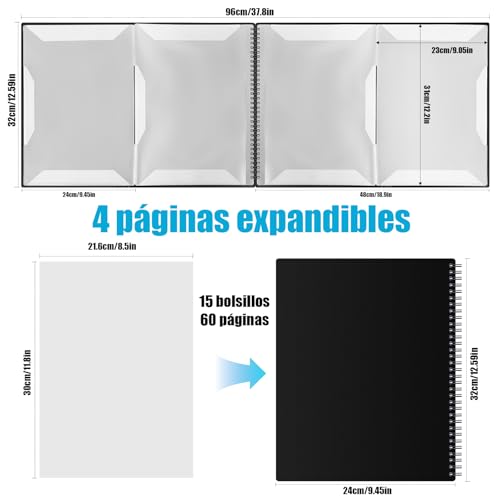 Irich A4 Sheet Music Folder with 4 Expanding Pages, 15 Compartments/60 Pages, Black, for Music Sheets, for Choir