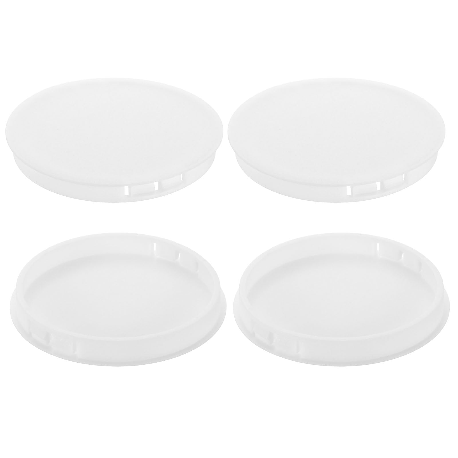 Photo 1 of uxcell 4Pcs Plastic Hole Plugs, 80mm(3-18") Flush Type Panel Plugs, Round Snap Knockout Locking Plugs for Furniture Insert End Caps Panels, White
