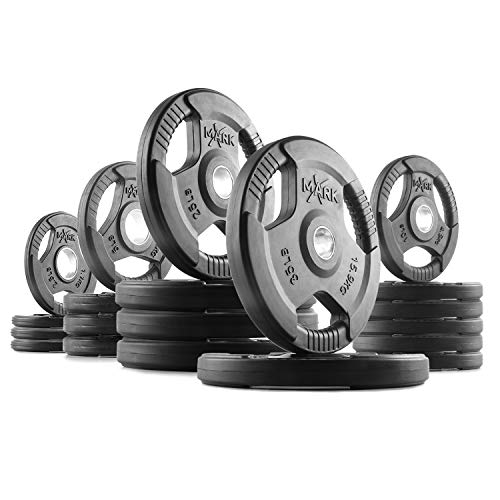 XMark Premium Quality Rubber Coated Tri-Grip Olympic Plate Weights - 260 lb. Set