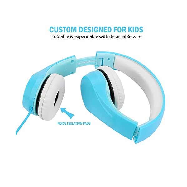 Volume-Limited-LINKWIN-Kids-Safety-Foldable-Stereo-Headphones35mm-Jack-Wired-Cord-Earbuds-Volume-Controlled-at-85dB-OnOver-Ear-Children-Toddler-Headset-for-iPad-Kindle-Airplane-School-Blue Kids Headphones, KPTEC Children Headphone for Boys, Over Ear,Wired Headset Volume Limited Child Earphones Foldable…