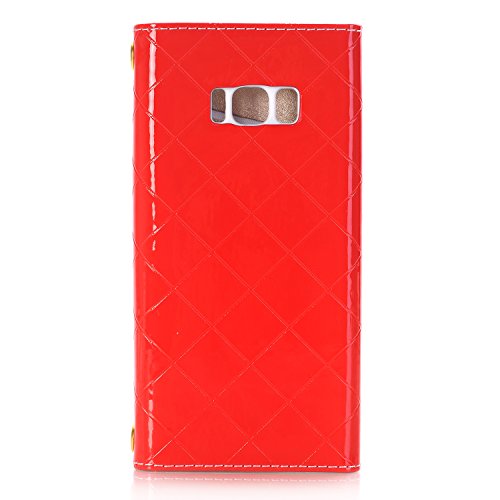 Samsung Galaxy S8 Wallet Case,Stylish Cute Women/Girls Wallet Case with Shoulder Strap, YiMiky PU Leather Flip HandBag Card Holder Protective Case for Samsung Galaxy S8 2017-Red