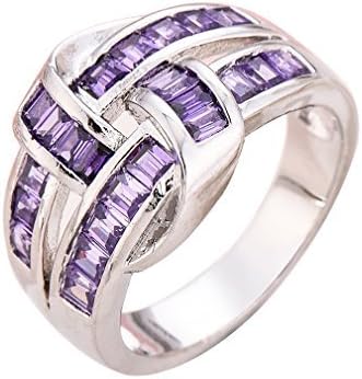 BOLY Women's Stainless Steel Inlaid Purple Gemstone Zircon Crystal Wedding Engagement Ring Jewellery Size 6
