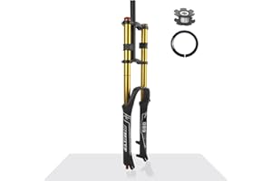 RUJIXU Mountain Bike Suspension Forks 26 Inch Disc Brake MTB Gold Fork 1-1/8" Straight DH Air Fork Travel 135mm Rebound Adjust 1-1/2" Conical Double Shoulder Downhill Fork QR 9mm Manual ckout