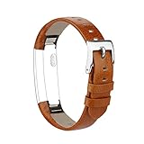 Vancle Fitbit Alta (HR) Band/Fitbit Alta HR 2017 Leather Wristband Adjustable Replacement Accessories Strap with Buckle for Fit bit Alta (Orange Brown)