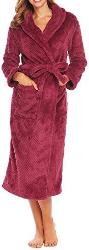 Dorani Women's Soft Plush Comfy Sherpa Lined House Bath Robe &amp; Sherpa Printed Ballerina Slippers Set(Wine Red,XXL)