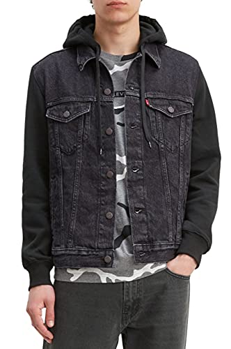 Levi's Men's Big Hoodie Trucker Jacket-Tall, Hood Up Black, 2XL T