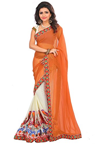 Li te ra orange goergette aari embroidered saree