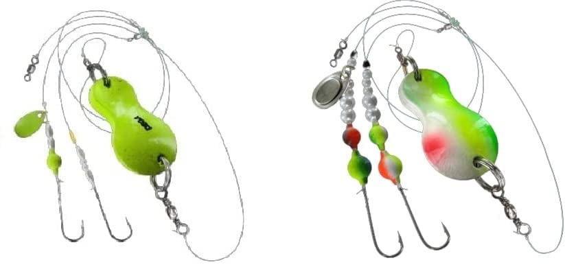 blntackle76 Jenzi Flatfish Spoons Mounted 80 g Yellow Glitter 80 g Green / White / Red and Petri Heil! Sticker Set of 2