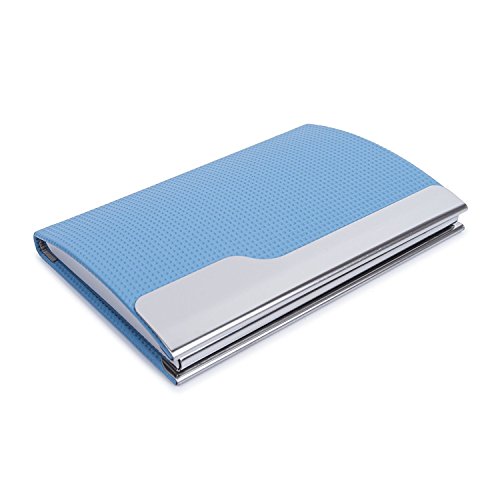 PU Leather And Metal Business Card Holder Name Card Credit ID Case with Magnetic Shut Blue Arc - Thumbnail 2