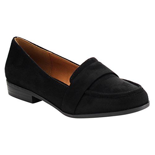X2b Fg04 Womens Slip On Block Heel Loafers Color Black