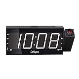 OnLyee Projection Clock, AM FM Radio Alarm Clock, Bedroom Desk Wall Ceilling Clock, 7” Large Digit Clock, 3 Dimmer Options, Dual Alarm, USB Charging Port, Battery Backup