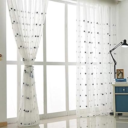 Amazon Com Modern White Sheer Window Curtains Simple Elegant Blue
