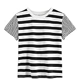 Hengshikeji Clearance Women O-Neck Striped Crop Top Short Sleeve Blouse Casual Shirt Teen Girls Tunic Jumper for Summer