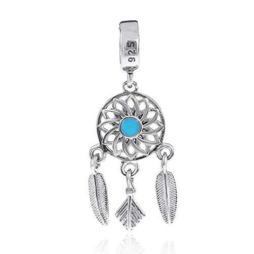 925 Sterling Silver Dream Catcher Charm Feather Charm Angel Wing Charm Flower Charm for Pandora Bracelet (A)