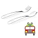 Kiddobloom Early Toddler Fire Truck Stainless Steel Utensil Set, 2pc Set (1 Spoon and 1 Fork) Suitable for Baby Feeding or Self Feeding or Baby Led Weaning