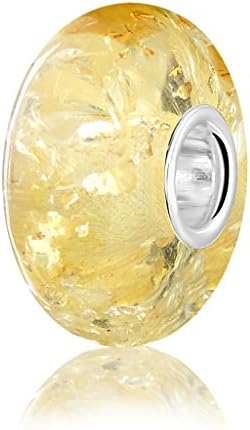 Genuine Baltic Amber Bead Charm Pendant in 925 Sterling Silver - Certified - Gold of the Sea - Colour Lemon - 8 mm x 14 mm