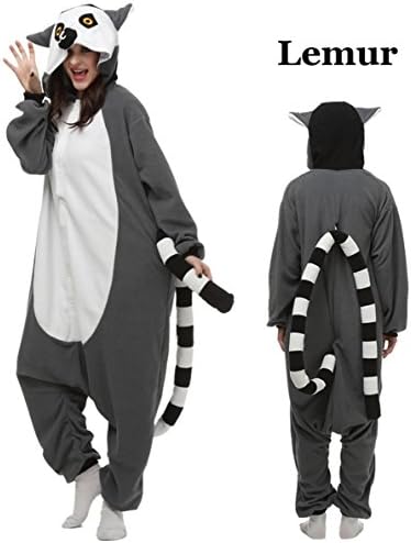Unisex Adult Animal Onesie One Piece Animal Kigurumi Pajamas Cosplay Costume (M/L, Lemur)