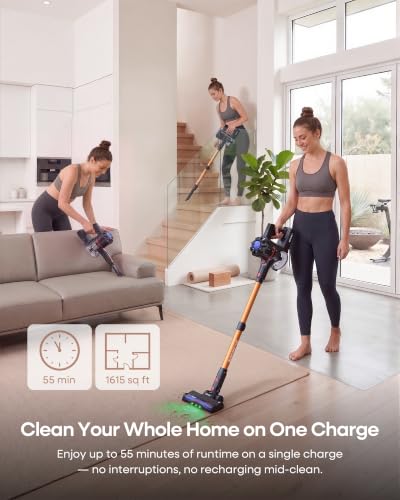 KIPMAX Cordless Vacuum Cleaner, 45KPa 450W Stick Vacuum for Pet Hair & Hardwood/Carpet, Lightweight Vacuum Cleaners, 55Min Runtime Self-Standing Anti-Tangle, Aspirateur Balai Sans (X10)