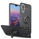 Newseego Huawei P20 Pro Case,360° Adjustable Ring Stand,Frosting Thin Soft Protective and Finger Ring Holder Kickstand Fit Magnetic Car mount for Huawei P20 Pro-Black+Silver