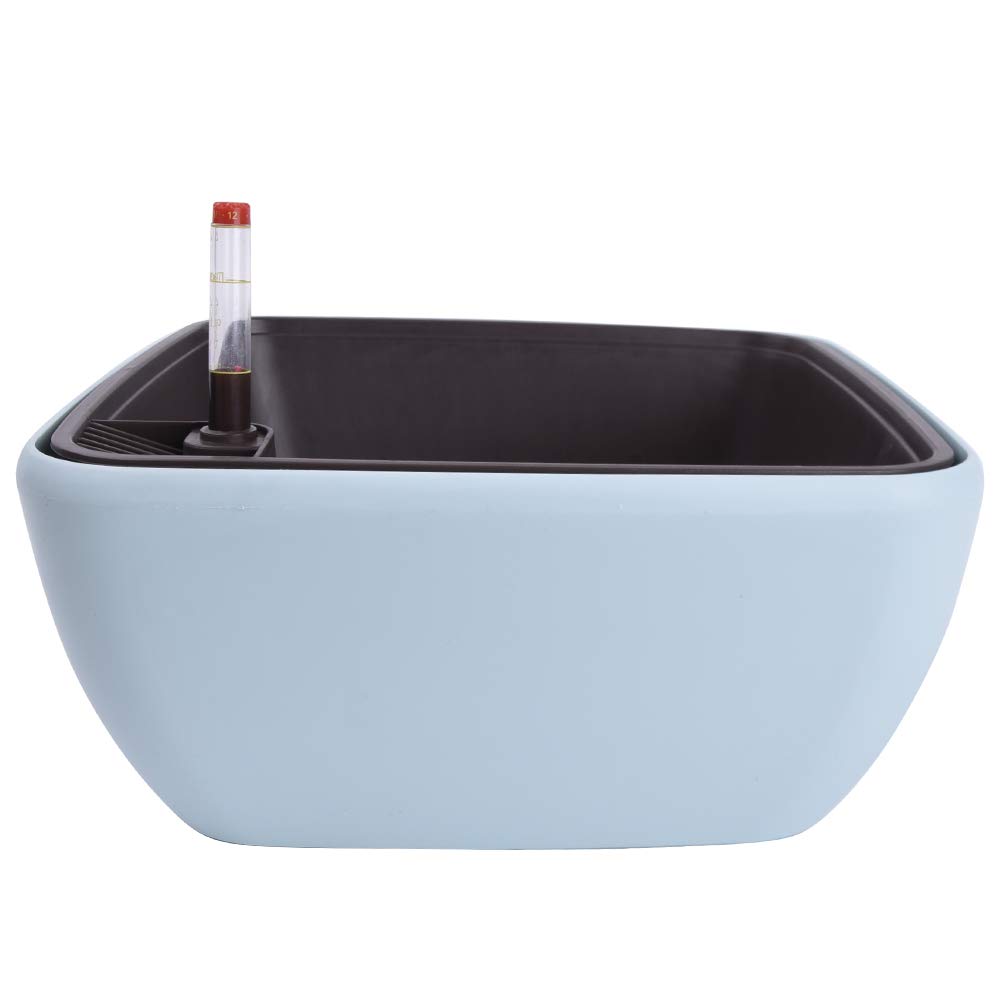 Vencer 10.8 Inch Plastic Square Self Watering Planter,Water Indicator,Modern Decorative Planter Pot for All House Plants Flowers,Herbs,Vegetables,Tropical,Blue,VF-049B