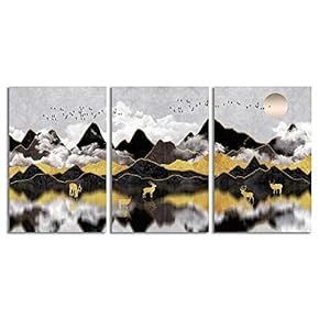 Canvas Wall Art Abstract Chinese Landscape Painting Artwork for Home Prints Framed - 16"x24" x 3 Panels