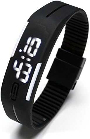 Top Plaza Simple Gel Rubber Silicone Bracelet Touch Screen White LED Digital Display Unisex Sports Watch - Black