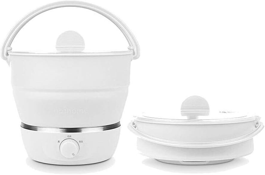 Foldable Electric Hot Pot Cooker, Mini Kettle Food Grade Silicone Cookerware Boiling Water Steamer Portable Travel Global Use-White