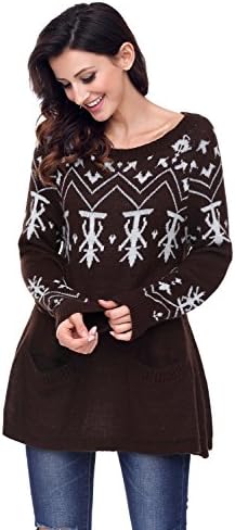 WSSM Black A-line Casual Fit Christmas Fashion Sweater brown-L