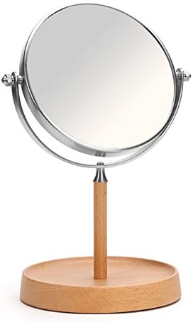 Desktop makeup vanity mirror hd double size mirror wooden base beauty mirror hd duplex european simple decorative mirror-A