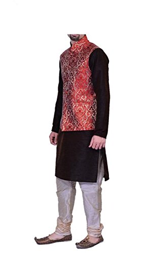 inyour men's silk maroon gold waiscoat,brown kurta,gold pajama set_inyour-tr3135wcp