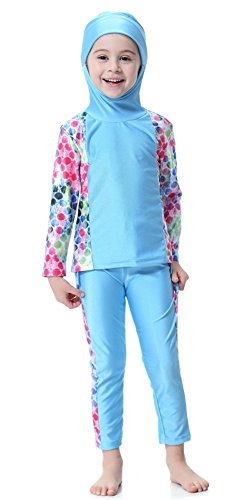 KXCFCYS Muslim Swimwear for Kid Girls Children Modest Islamic Hijab Swimsuits Burkini H2007 (NO1, 130cm)