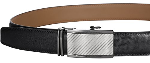 Marino Men's Genuine Leather Ratchet Dress Belt with Automatic Buckle, Enclosed in an Elegant Gift Box - Gunblack Silver Custom: Up to 44" Waist