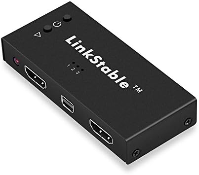 LinkStable 4Kx2K 3-In-1-Out HDMI x 2 - Mini Display Port to HDMI AV Switcher Box (Metal, Black)