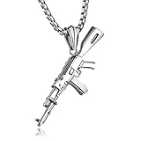 Fate Love Mens Hip Hop Titanium Stainless Steel AK-47 Gun Pendant Rifle Necklace with 24