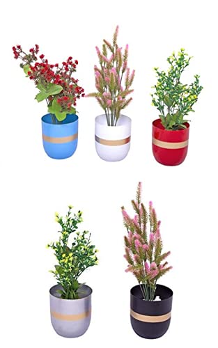 Amna Metal Arabian Mini Iron Planter,Pot-Multi Colors with Shiny Gold Border- (Combination Set of 5 Pieces)